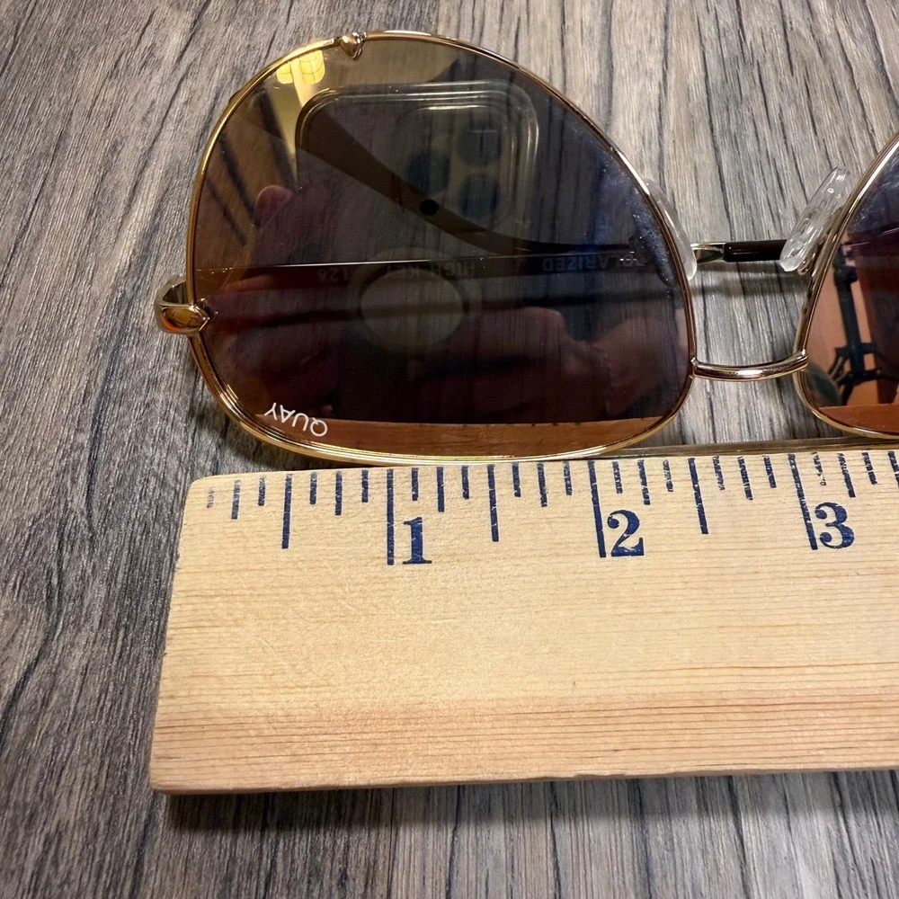 Quay Australia High Key Polarized Aviator Sunglasses Gold Black Fade 126